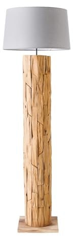 riess-ambiente.de Höhenverstellbare Stehlampe Roots 170cm grau mit Teakholz-Fuß Stehleuchte Wohnzimmerlampe