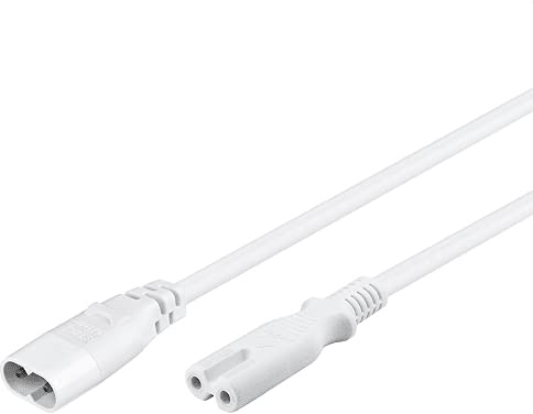 CABLEPELADO Cable de extensión alimentación | C7 a C8 | IEC 60320 C7 a C8 | Sección 0.75mm² | 10A 125V | 2.5A 250V | H03VV-H2-F | Apto para TV, afeitadora y Radio | Blanco | 2 Metros