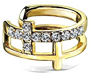 Treuheld® Ear Cuff Ohrklemme mit Kreuz und Kristallen | 3 Farben [02.] - gold