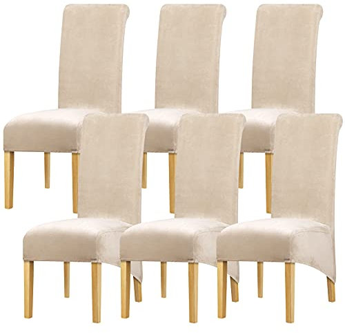 Leorate Stuhlhussen für Esszimmerstühle, XL-Größe mit hoher Rückenlehne, Stretch-Samt-Sitzbezug, für Hochzeit, Party, Hotel, Restaurant, Stuhlschutz, Heimdekoration (6 Stück, Khaki)