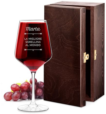 Maverton Calice da vino Rubino XL - incisione personalizzata - 530 ml - in vetro - ideale per il vino rosso e bianco - regalo di compleanno per la donna - sorellina