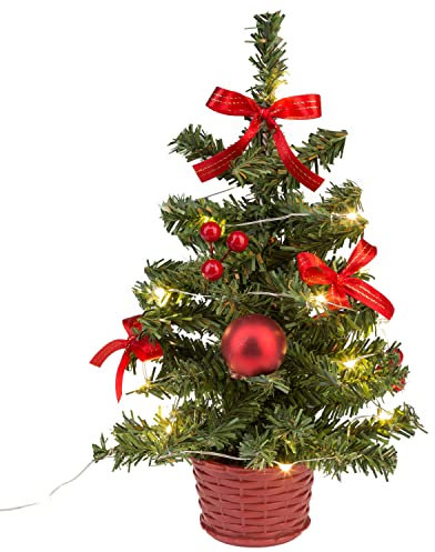 Idena 31486 - Deko-Weihnachtsbaum mit 20 LED in Warmweiß, ca. 25 cm hoch, mit rotem Baum-Schmuck und USB-Anschluss, als Dekoration zur Adventszeit und zu Weihnachten