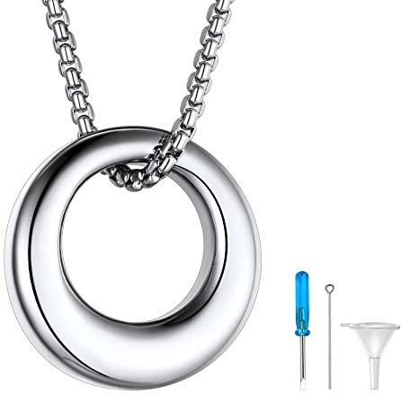 Richsteel Halskette für Damen und Herren, Urnenhalskette für Katzen und Hunde, Anhänger mit Schloss, Kreis, personalisierte Gedenkkette, wasserdicht, hypoallergen, mit Befüllungsinstrument, Edelstahl
