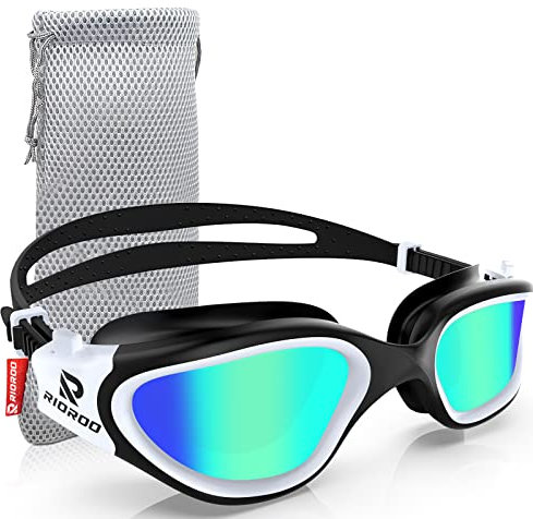 RIOROO Schwimmbrille, Polarisiert, Anti-Beschlag, UV-Schutz, Kein Auslaufen, Verstellbar, Gurt, Komfort, Profi, Taucherbrille, Schwimmbrillen für Erwachsene, Gold