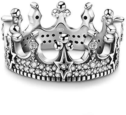 JewelryPalace Gothik Krone Zirkonia Ring Damen, Vintage Stern Silberringe Damenring Silber 925 Ring für Frauen, Ringe Retro Schmuck Mädchen mit Stein für freundin 57
