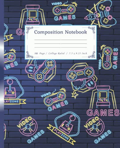 Composition Notebook Black Gaming Blue Green Comp Book: Black Gaming Blue Green Turquoise Video Games Gamer Themed Comp Book For Boys For Girls For ... Lined Paper 161 pages 9-3/4 x 7-1/2 inches