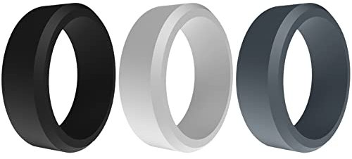 JewelryWe Schmuck 3 PCS Silikon Eheringe für Männer, 8mm Herren Gummi Hochzeit Bands Gummibänder Sport Ringe Flexible Silikonringe Geschenke schwarz/weiß/grau Größe 62