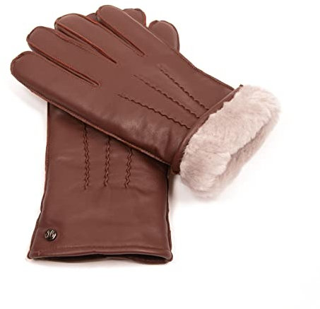 Hand Gewand by Weikert Touchscreen Lammfellhandschuhe aus Lammnappa gefüttert mit Merino-Lammfell, Touchscreen-fähig, Lammfell Handschuhe Herren, warm gefüttert, Handy