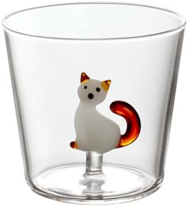 Ichendorf Milano Tumbler Gatto, Bianco con Coda Ambra, Collezione Tabby Cat, 35 cl, Vetro Borosilicato, Fatto a Mano