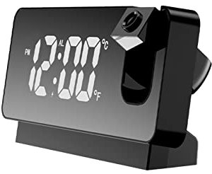 WMLBK Digital Alarm Clock, Projector Clock, LED Display Alarm Clocks Bedside, Mirror Screen Digital Clock with 180° Projector, Projection Ceiling Wall Clock for Makeup Home Bedroom Decor (A)