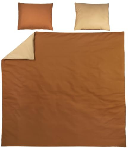Meyco Home Uni Bettwäsche Doppelbett (Baumwolle, atmungsaktives Material, einfache Pflege, praktischer Einschlagstreifen, Maße: 240 x 200/220 cm), Camel/Warmer Sand
