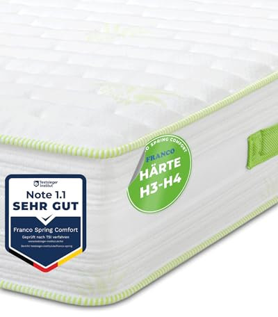 FRANCO Spring Comfort hart Federkernmatratze 90x200 cm Härtegrad 3-4 - Höhe 22 cm - mit Aloe Vera waschbarer Bezug & atmungsaktiven 3D-Gewebe - Antiallergen Bonellfederkernmatratze bis 140kg
