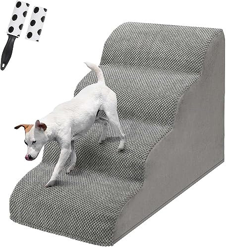 LIANTRAL Escaleras para Perros y Gatos - Rampa de 4 Escalones Antideslizantes para Cama y Sofá Alto - Escalones Con Espuma de Alta Densidad para Mascotas Pequeñas