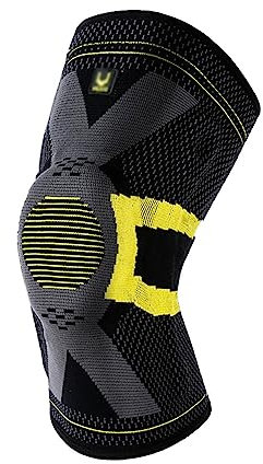 LOKORI Ginocchiera per Uomo Donna, Ginocchiera a Compressione con Stabilizzatori Laterali e Imbottitura in Gel per Rotula, Ginocchiere per Corsa, Rottura del Menisco, Artrite,Yellow-XL