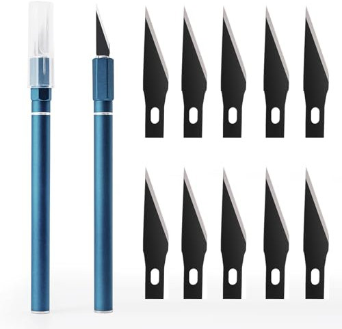 FOSHIO 2 Stück Bastelmesser Skalpell Messer Cutter Set Skalpell Basteln mit 10 pcs Ersatzklingen und Schutzkappe, Cuttermesser Profi,Cutter klingen für Folien, Papier, Blau