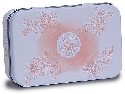 La Maison du Savon de Marseille Seifendose mit Eglantinduft, Sheabutter-Seife mit Rosenduft, Seifenhalter für die Dusche und Reiseseifenhalter, 125 g Seifenstück