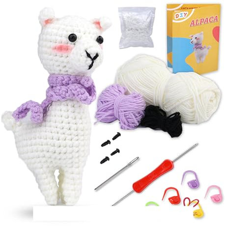 Weihnachtliches Schaf-Lamm Häkelset für Anfänger, Häkeltier-Kits mit Schritt-für-Schritt-Video-Tutorials, Strickstarter für Erwachsene und Kinder, DIY-Strickbedarf, Häkelset Bundle enthält Garn