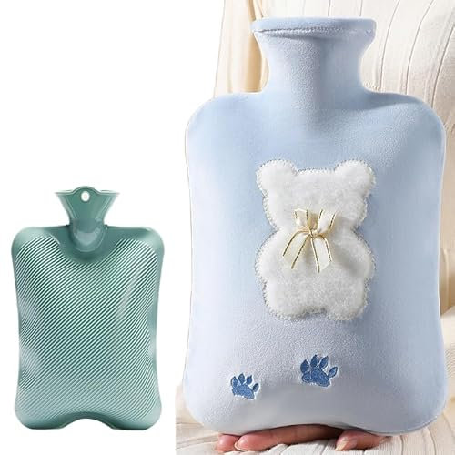 ZONTO Boule Acqua Calda Bottiglia di Acqua Calda Piena d'Acqua Piega di Peluche Calda più Calda in Gomma in Gomma Calda Comprometta Bottiglia di Acqua Calda-D- 2000 Ml