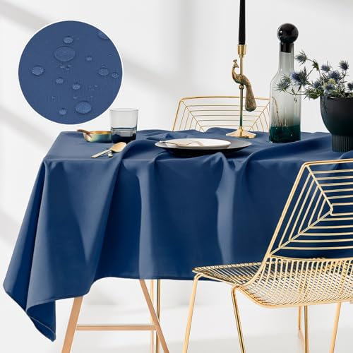 ROOM99 Aura Tischdecke 140 x 300 cm Tischtuch Tafeldecke Fleckschutz Abwaschbar Wasserabweisend Schmutzabweisend Polyester Rechteckig Bankett-Dekoration Ganzjährig Dunkelblau