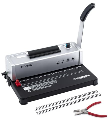 TIANSE Rilegatrice manuale a spirale, con inserto elettrico a spirale, adatta per lettere formato A4/A5, con 100 spine e pinze in plastica da 5/16