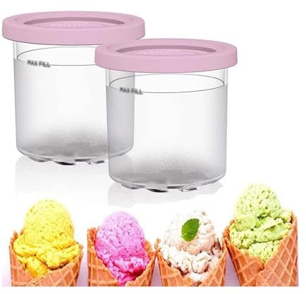 2/4/6PCS Creami Containers, for Creami Ninja Ice Cream Pint Containers,16 OZ Pint Containers With Lids Dishwasher Safe,Leak Proof for NC301 NC300 NC299AM Series Ice Cream Maker,Pink-6PCS