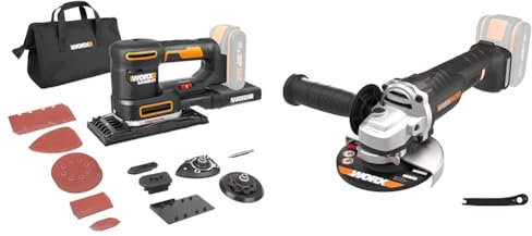 WORX - Ponceuse Multi Sans Fil - WX820.9-20V - 4000-10000/min (Livrée Sans Batterie Ni Chargeur & NITRO - Meuleuse d'Angle sans Fil 20V - Moteur Brushless - Avec Poignée Auxiliaire, Disque