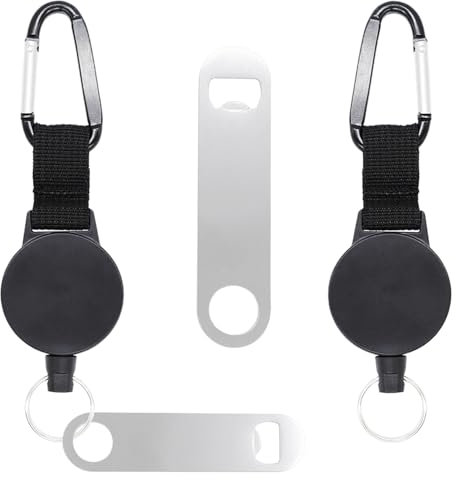 2PCS Retractable Keychain - Portable Heavy Duty Carabiner Clip & Bottle Opener, Badge Holder Key Ring, Flat Beer Openers, Badge Reel Key Chain, Camping Accessories, Black, Standard, Black, Standard