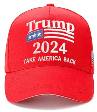 Trump Hat 2024 Donald Trump Take America Back Hat with USA Flag MAGA Hat Trump Merchandise 45-47 Adjustable Baseball Cap Red, Rot/Ausflug, einfarbig (Getaway Solids), MEDIUM
