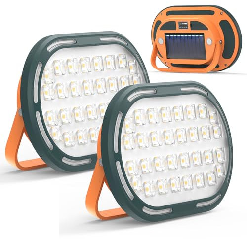 DAINGBOAR Foco LED Recargable y Solar, Luz de Trabajo de 30W, 2000 lm, IP65 Resistente al Agua, Foco LED Compacto con 4 Modos de Luz para Camping y Pesca(2 unidads)