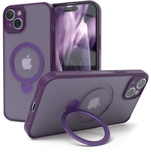 EAZY CASE - MagSafe Handyhülle für iPhone 15 Plus kompatibel mit MagSafe Hülle mit Ständer kompatibel mit iPhone 15 Plus Hülle mit 360° Ring & Magnetfunktion zum Aufstellen stoßfest Cover in Lila