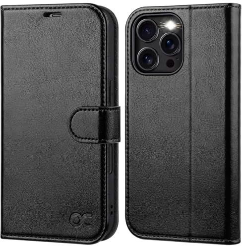 OCASE iPhone 16 Pro Hülle Handyhülle Premium PU Leder, Kartenfach Standfunktion, RFID Schutzhülle, Klapphülle Handytasche Lederhülle Kompatibel für iPhone 16 Pro 6,3 Zoll Schwarz
