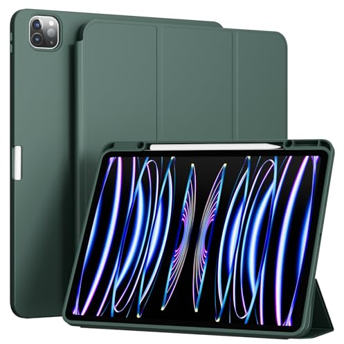 GKABXY Case for iPad Air 13 Inch (M3/M2) 2025/2024, ipad Pro 12.9 inch 6th/5th/4th Generation 2022/2021/2020, Soft TPU Back Cover with Pencil Holder, Auto Wake/Sleep, Trifold Stand case, Dark Green