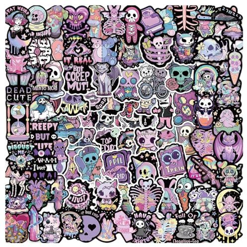 100 PCS Gothic Stickers Black and Purple Graffiti Stickers Waterproof Vinyl Stickers Goth Stickers Horror Thriller Stickers for Water Bottle Skateboard Laptop Guitar Teenager Personality Stickers