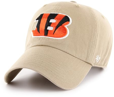 '47 NFL Cincinnati Bengals Clean Up Unisex-Baseballkappe, Verstellbarer Riemenverschluss, Einheitsgröße, Team Logo, Farbe Khaki
