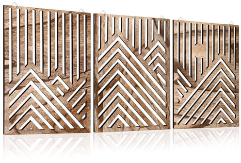 3 Stück minimalistisches Holzwanddekoration, abstrakte Berglinie, zum Aufhängen für Wohn-, Schlaf- und Badezimmer (Walnussbraun) Produkttyp: Holzwandkunst