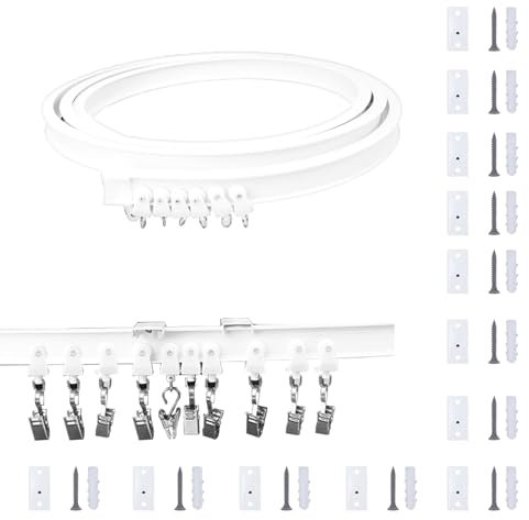 KJLEEN Binario pieghevole per tenda da soffitto, 4 m, flessibile, con raccordi, resistente, per finestra a golfo, camper, roulotte, divisorio per stanza e doccia (bianco, 4 metri)