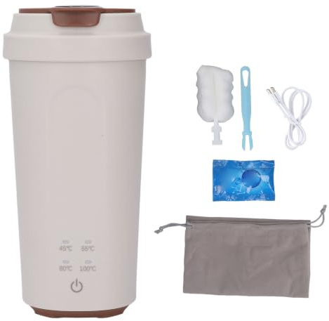 Portable Electric Kettle Travel Water Boiler, Compact Stainless Steel Fast Heating Temperature Control for Travel Baby Formula 500ml USB Rechargeable