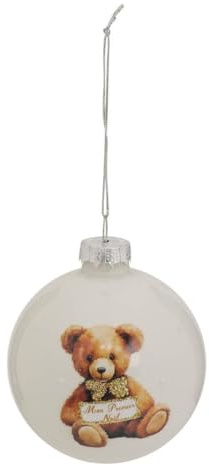 FEERIC LIGHTS & CHRISTMAS - Glaskugel teddybär Mein erstes Weihnachten d.8cm weiß