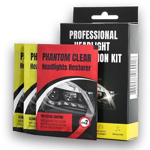 Phantom Clear Scheinwerfer-Restaurierungsset – 3 einfache Schritte zur Reinigung und Wiederherstellung von Scheinwerfern. Entfernt Gelbverfärbung und Kratzer – Kein Werkzeug erforderlich