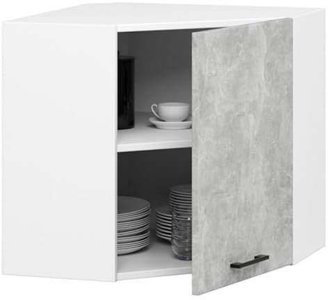 BDW - Küchenschrank Hängend Ecke - Oberschrank Küche - Weiß/Beton - 60x30x58cm - mit Griff - Eckschrank, Küchenschränke Einzeln, Wandschrank, Küchenhängeschrank - OLIWIA1 STK