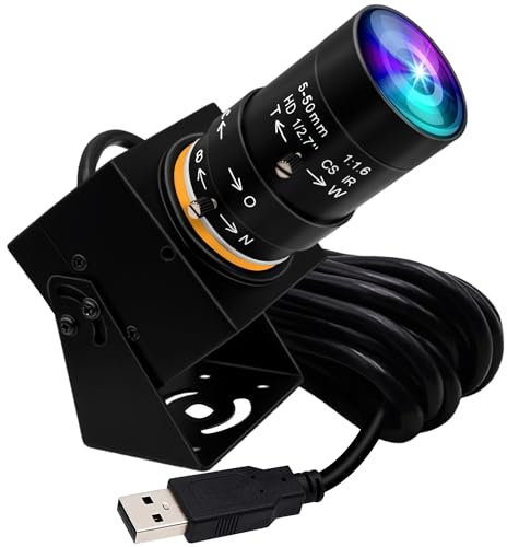 G Global Shutter USB Camera Manual Zoom Webcam 5MP 50fps High Speed PC Camera 5-50 mm Variable Focus CS Mount Web Camera 1440P 60fps Lightburn Camera UVC Varifocal Telecamera (10X Zoom)