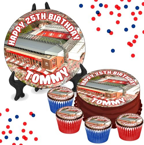 Anfield Liverpool Stadium PERSONALISED Edible Cupcake Toppers / 8 Inch Cake Wafer or Icing - Sports Football Fan Birthday Party Cake Decorations - Perfect for Brownies, Cookies, Muffins & More!