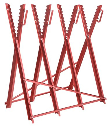 ZENVOKE Wood Sawhorse, Height-Adjustable, Foldable, 80 x 80 cm, for Logs up to Diameter 40 cm, Robust Metal Work Stand with Retaining Teeth, Saw Stand for Firewood and Forestry Work, Load 100 kg