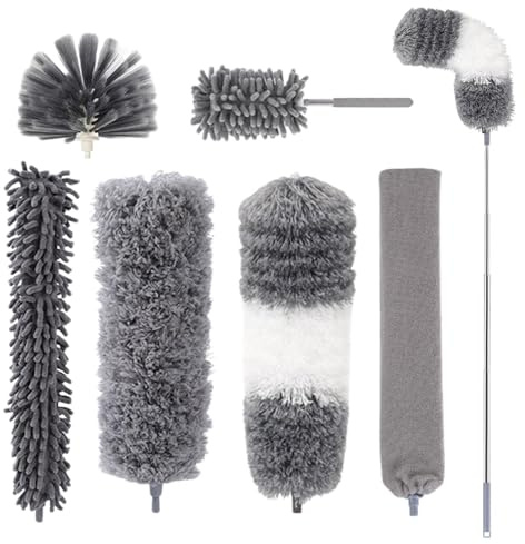 Extendable Feather Duster, Long Handled Telescoping Extension Pole 16 to 84 Inches, Bendable Microfiber Dusters for Cleaning Cobweb, High Ceiling Fan, Lights, Blinds, etc(7pcs Sets)
