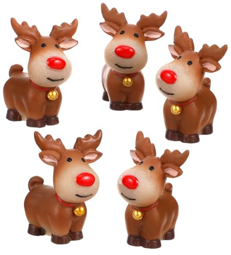 TOKIDNY 5Stücke Kleiner Elch Figuren Weihnachten Harz Deko Cartoon Rentier Statue für Schreibtisch Schlafzimmer Micro Landschaft Ornament
