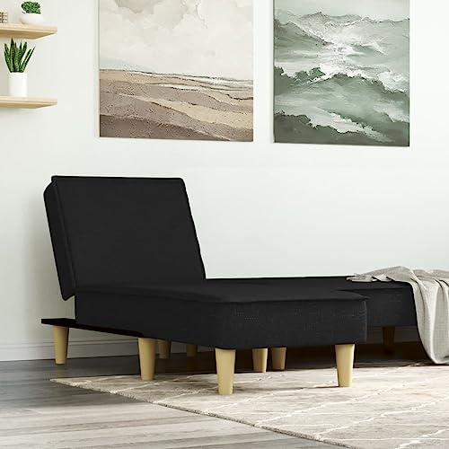 KLYEON Chaiselongue Schwarz Stoff, verstellbar, 55x140x70 cm, mit Schaumstoffpolsterung, Robustes Sperrholzgestell, für Wohnzimmer, Gästezimmer, multifunktional, Schlaffunktion