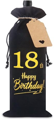 18th Birthday Gifts for Men, Decorative 18th Birthday Wine Bottle Bag with Tag & Drawstring for Mens' 18th Birthday Gifts