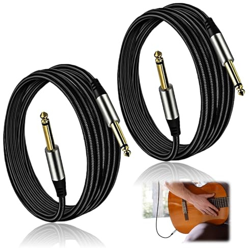 2PCS 2M Guitar Cables 6.35mm to 6.35mm 1/4Inch Nylon Braided Lead Jack Cord TS Instrument Cable with Gold Plated Connectors Guitars Amp Balanced Lead for Electric Guitar Bass Keyboard Mixer Amplifier