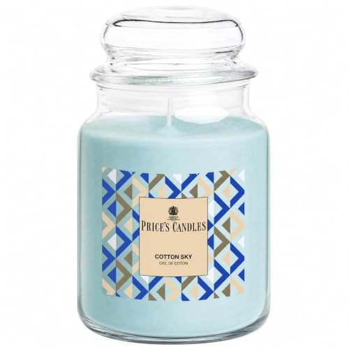 Price’s Candles Cotton Sky - Große Duftkerze im Glas mit Deckel 560 g - 130 Stunden Brenndauer - Frische-Wäsche-Effekt (Lilie & Veilchen), sauberer Raumduft - Geschenkkerze für Frauen und Männer