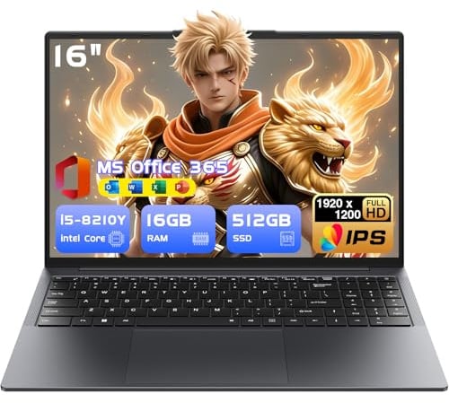 Brhona 16 Computer portatile Gamer-Core i5-8210Y(fino a 3,6 GHz), 16GB RAM,512GB SSD,Win 11 Pro,MS Office 365 Incluso,FHD 1920x1200 16:10,Wi-FI BT5.0,USB-A,HDMI,RJ45